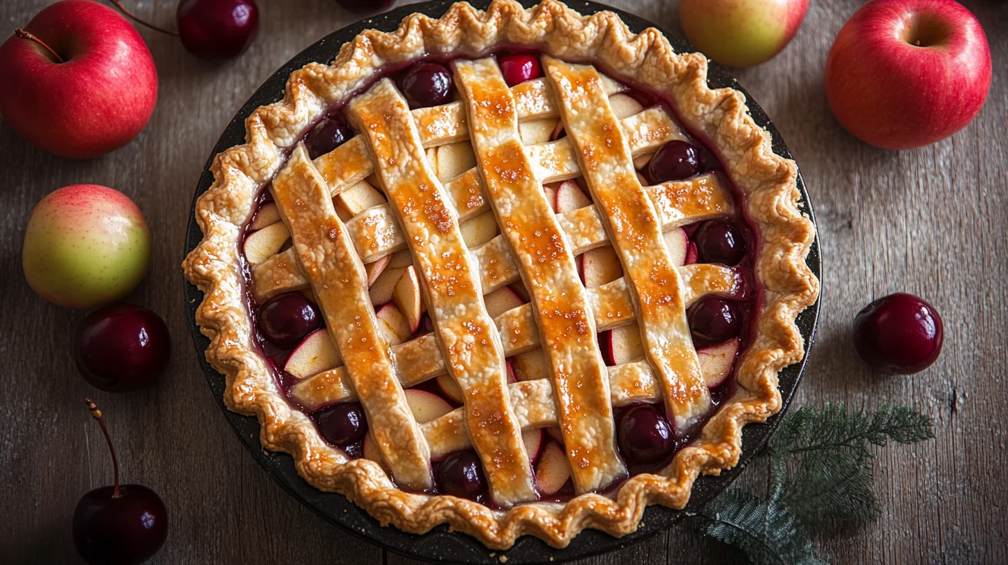 A beautifully baked apple cherry pie