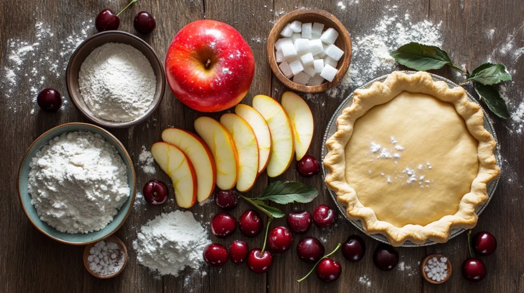 Ingredients for apple cherry pie