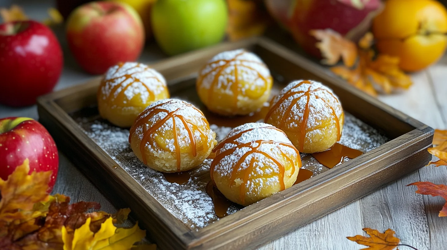 Golden apple pie bombs on a rustic autumn-themed table