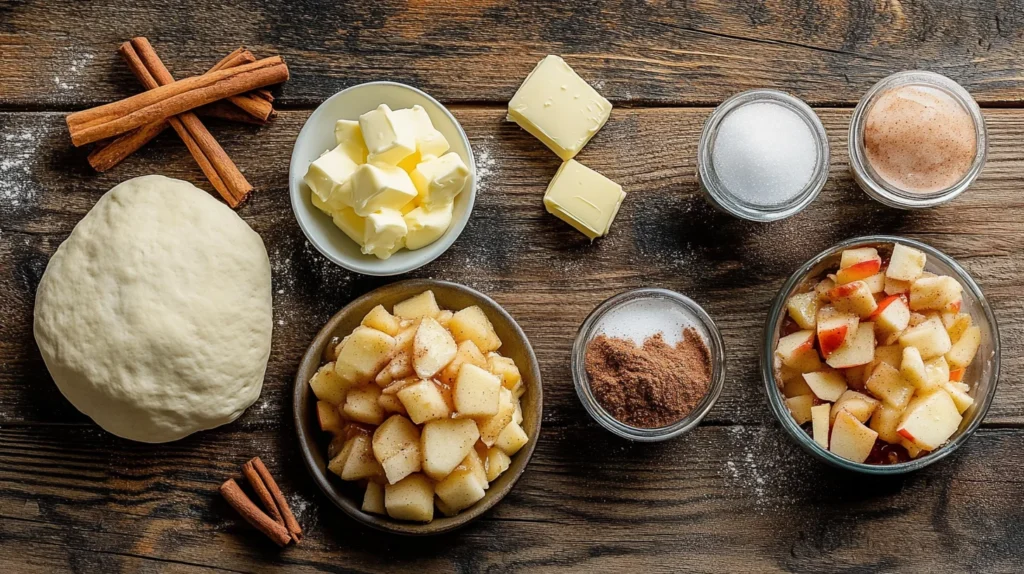 Ingredients for making apple pie bombs