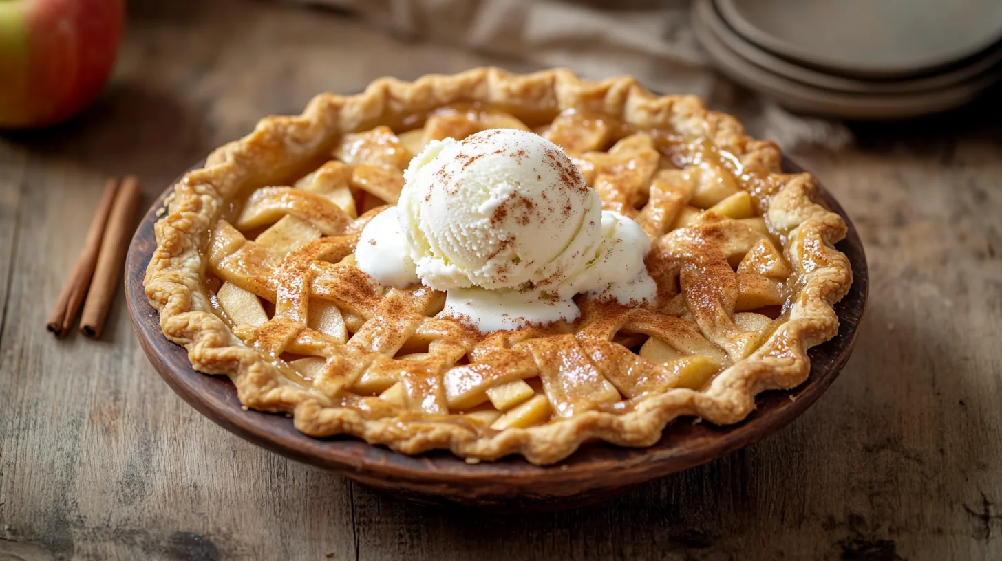 Freshly baked apple pie with vanilla ice cream