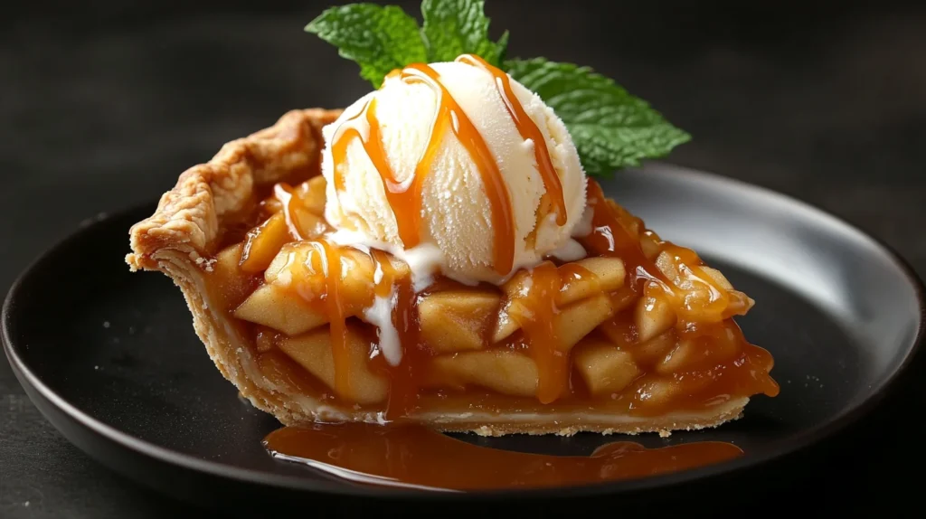 Warm apple pie with melting ice cream