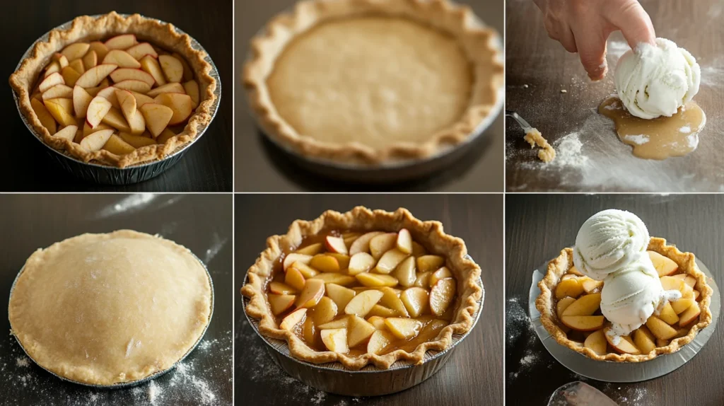 Preparation steps for apple pie a la mode