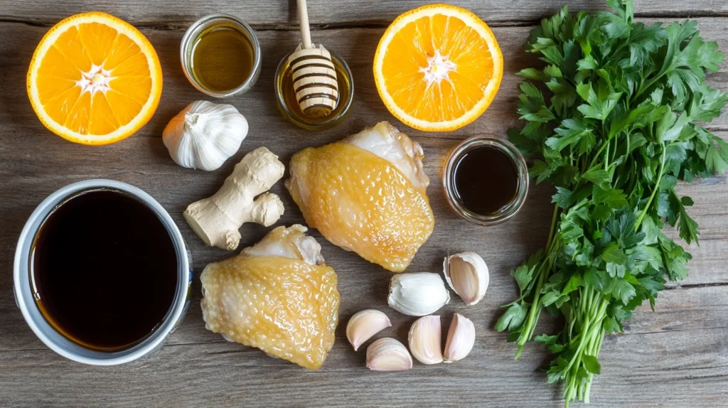 Orange-glazed chicken served with vegetables