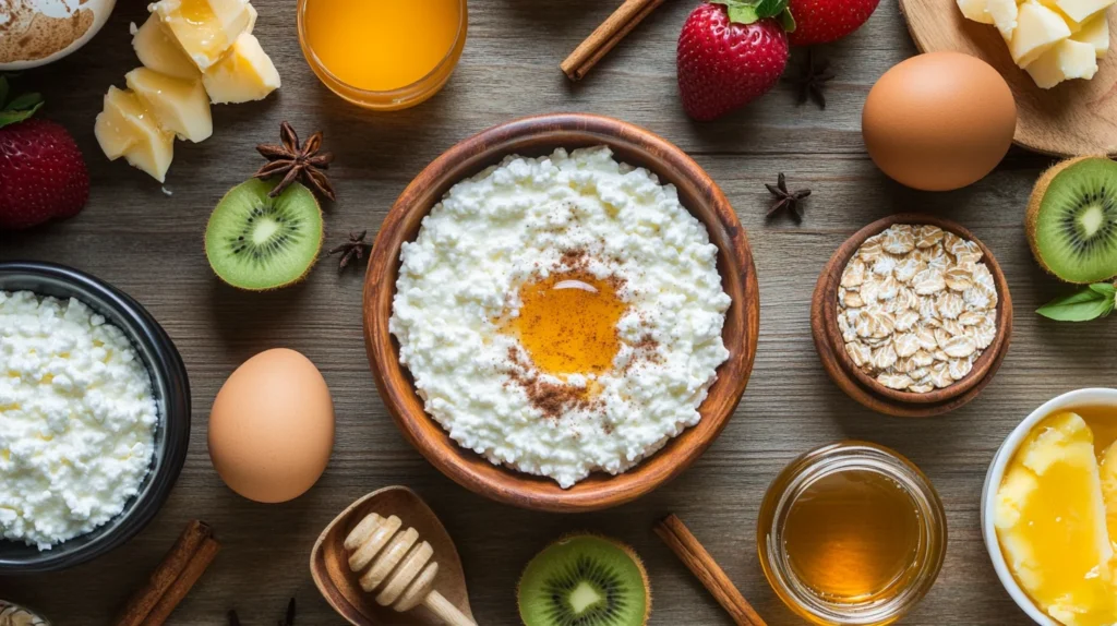 "Ingredients for making cottage cheese desserts"