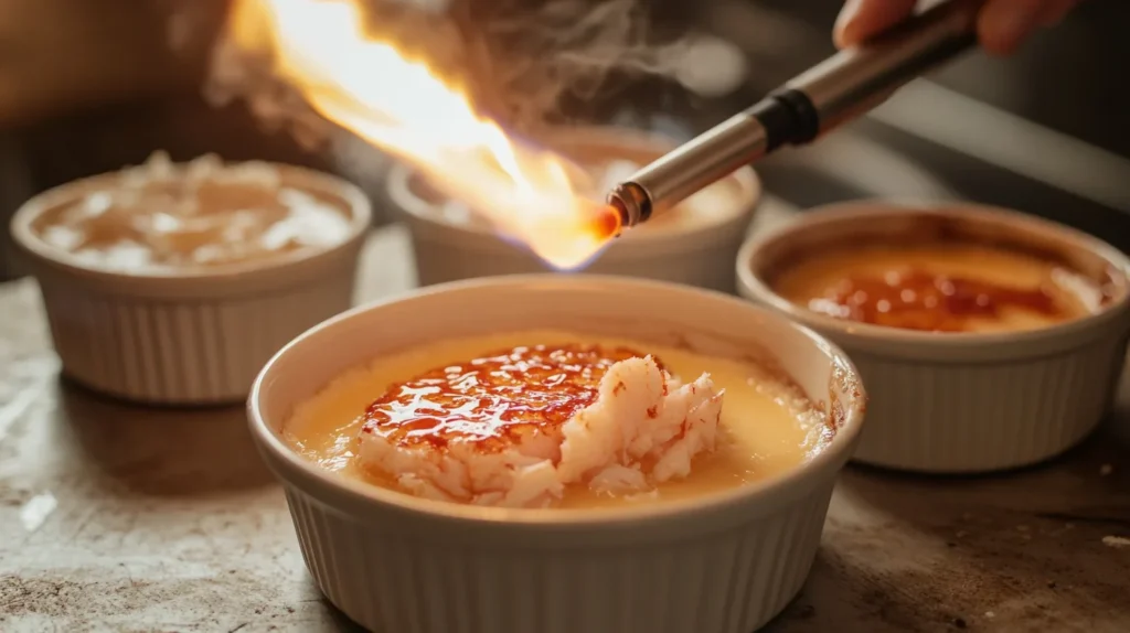 "Step-by-step preparation of crab brûlée"