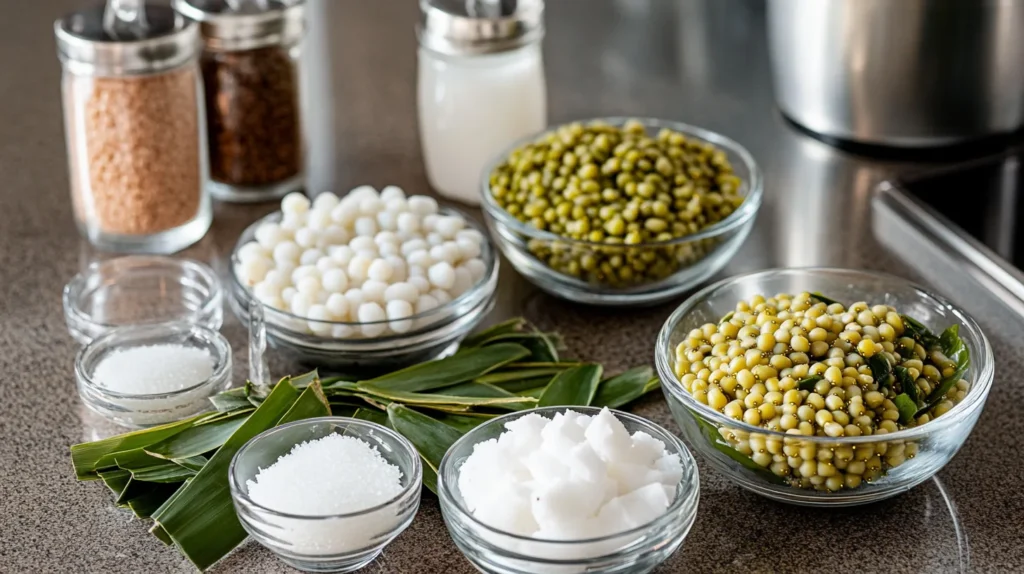 Ingredients for vegan Vietnamese sweet soup dessert