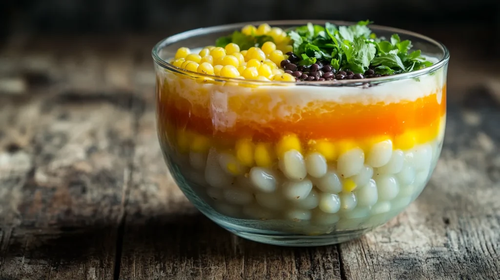 A colorful vegan Vietnamese sweet soup dessert