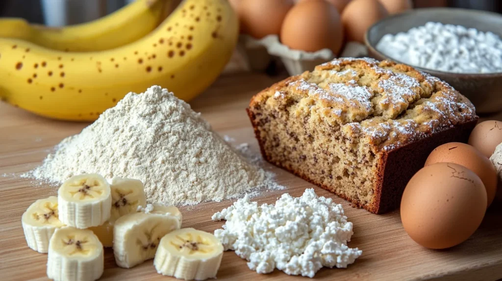 Ingredients for cottage cheese banana bread