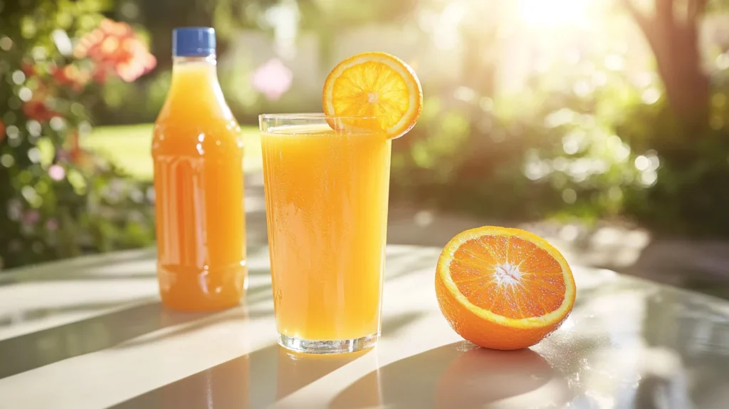 Finished orange juice served with a garnish