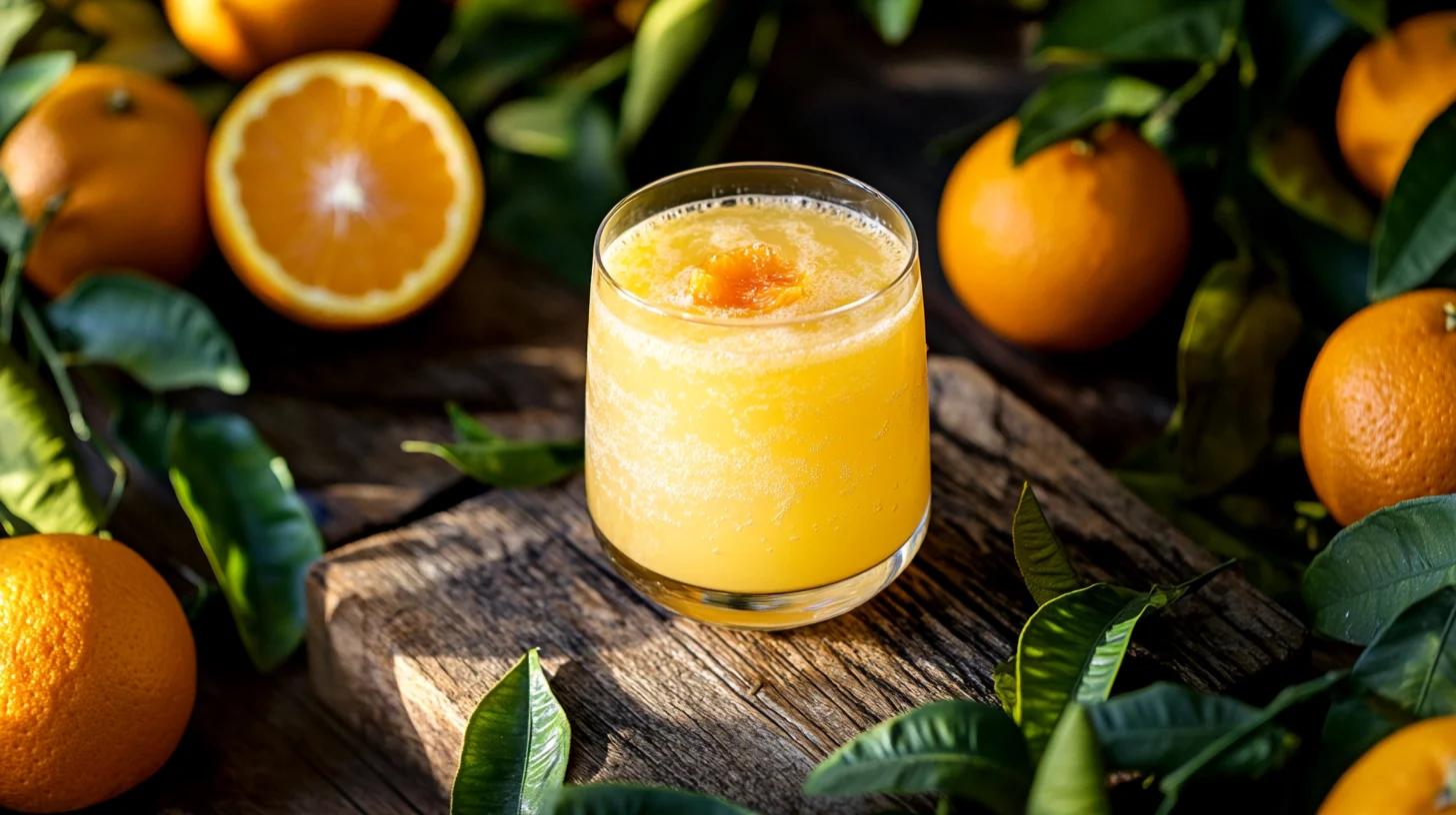 Glass of orange juice with pulp served with breakfast