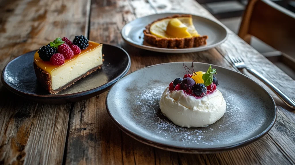 A selection of ricotta cheese desserts on a rustic table