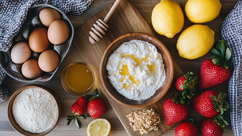 Ingredients for making ricotta cheese desserts