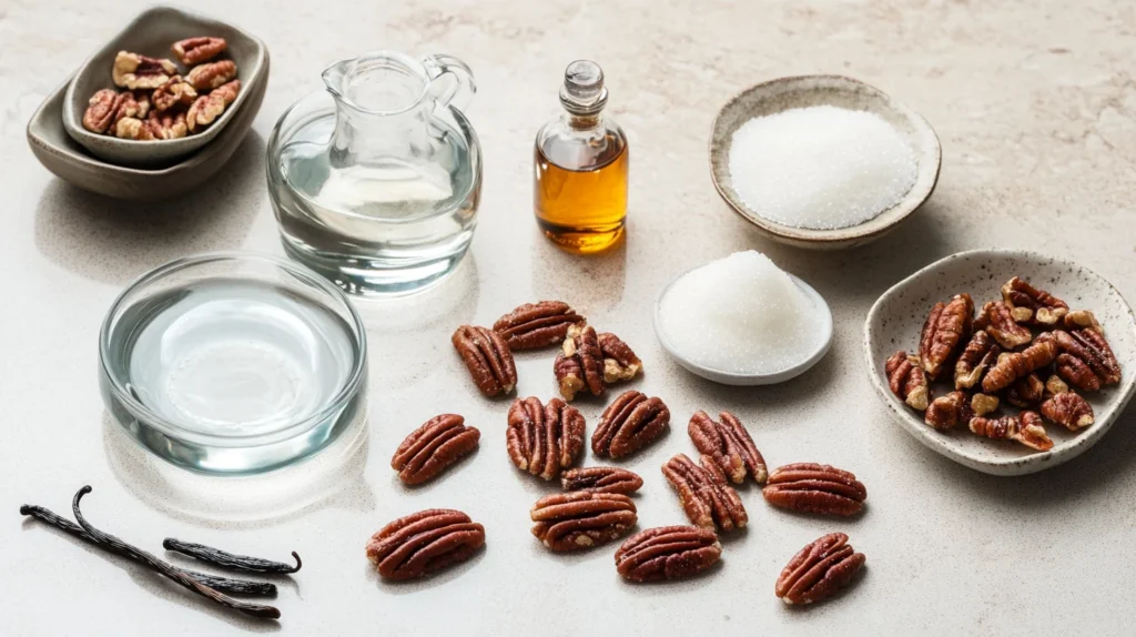 Ingredients for toasted pecan simple syrup