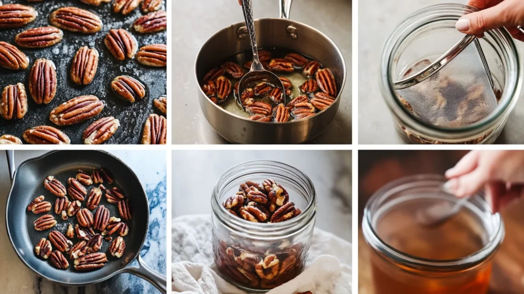 Steps for making toasted pecan simple syrup