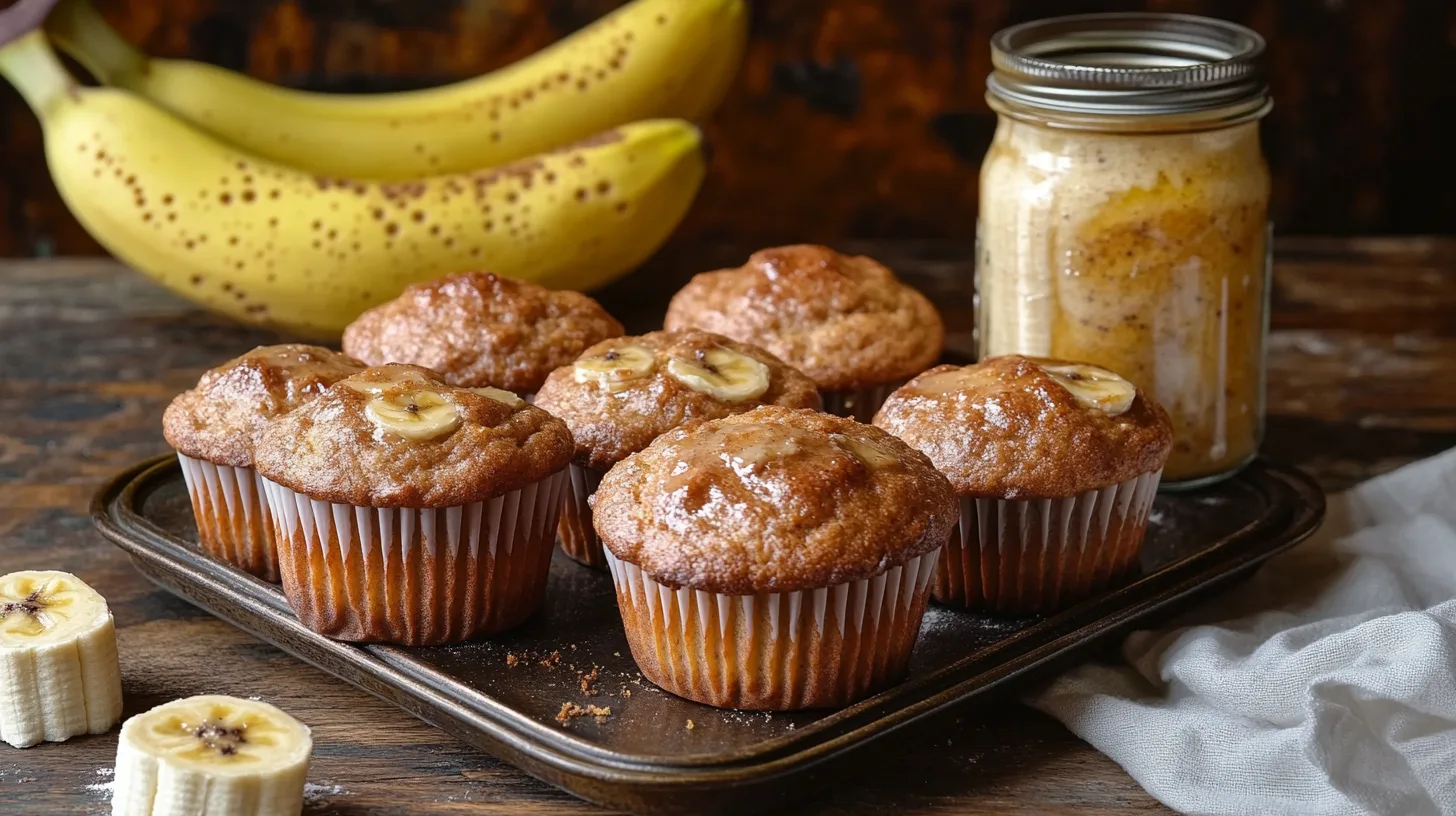 Finished sourdough banana muffins cooling on a rack