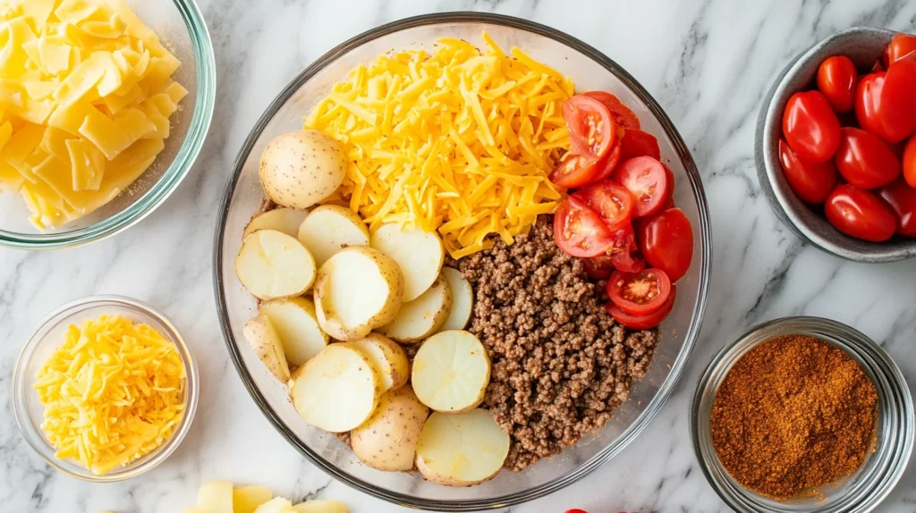 Ingredients for taco potato casserole