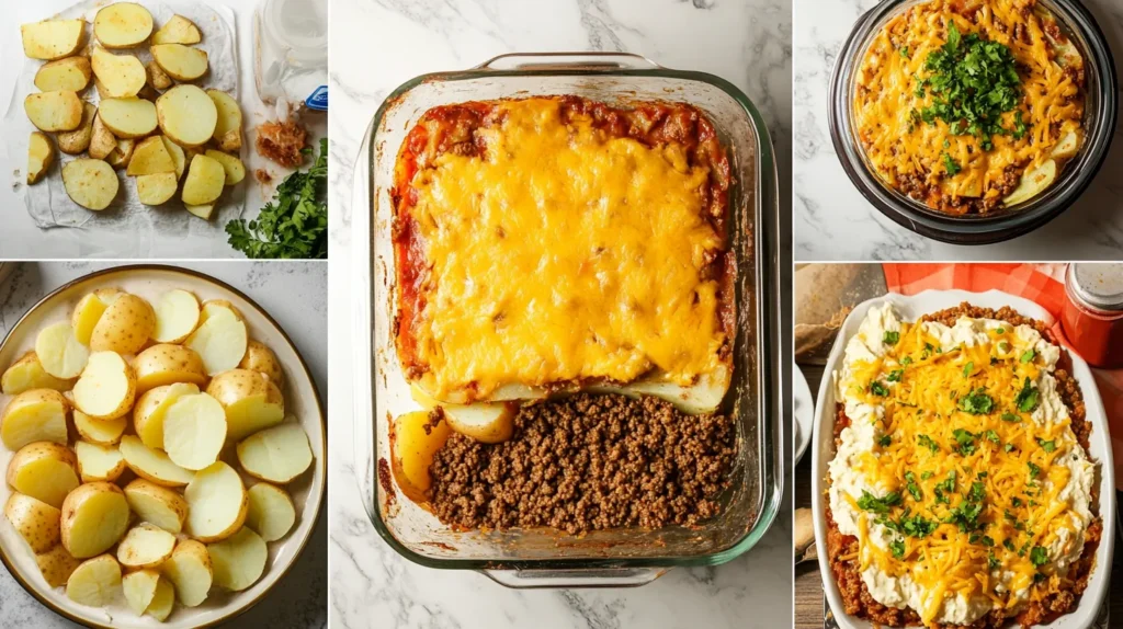 Preparation steps for taco potato casserole