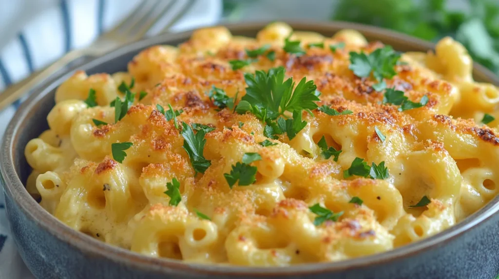 Creamy mac and cheese with a golden crust