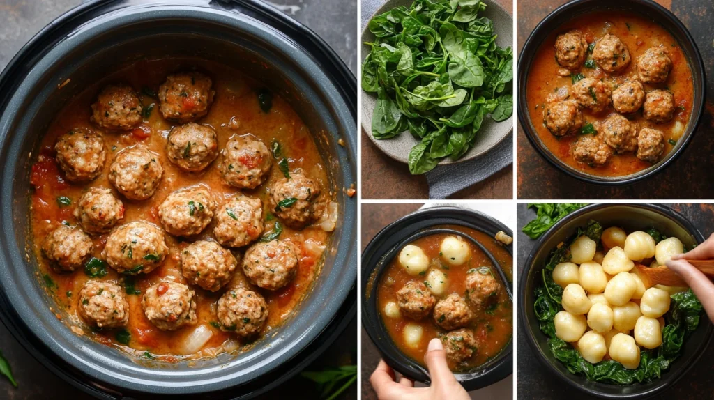 Four-step preparation process for Tuscan chicken meatballs