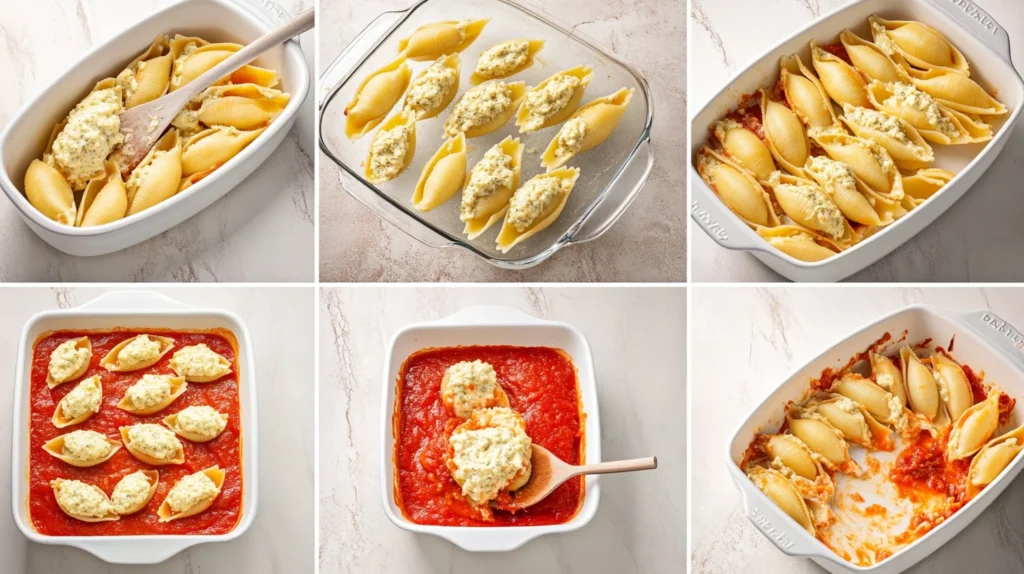 Step-by-step grid of making Barilla stuffed shells