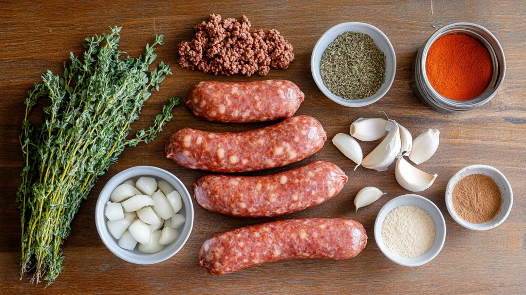 Ingredients for making beef sausage recipes