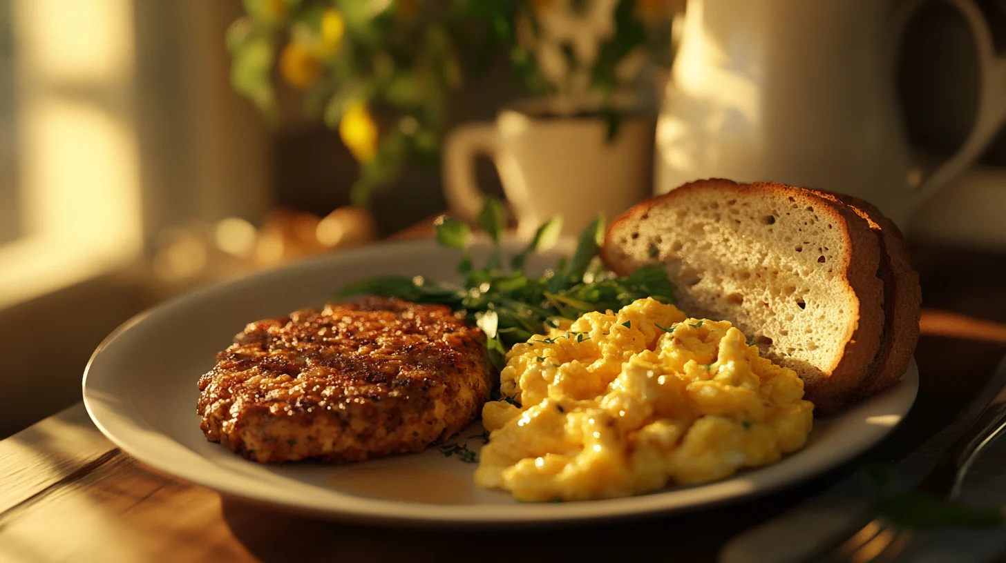 A plate of chicken breakfast sausage meal