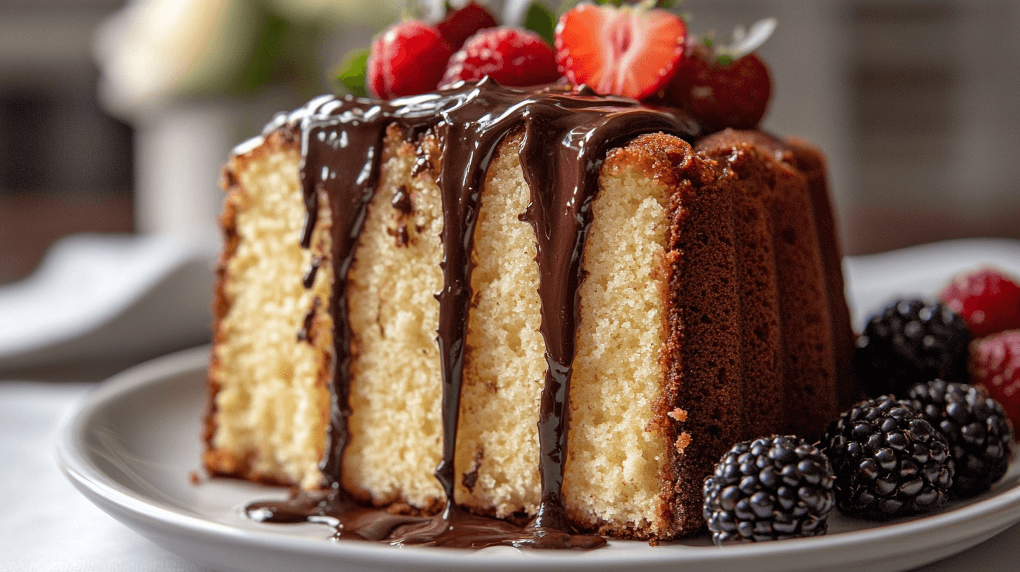 A baked chocolate cream cheese pound cake.