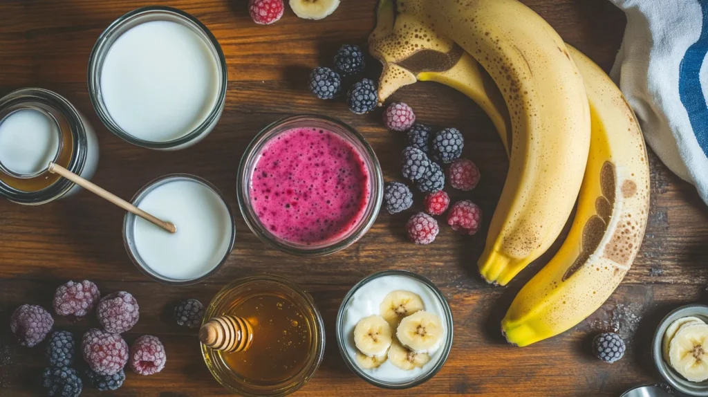 Ingredients for Dude Perfect Smoothie neatly arranged