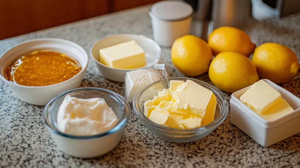 Ingredients for lemon dump cake with cream cheese