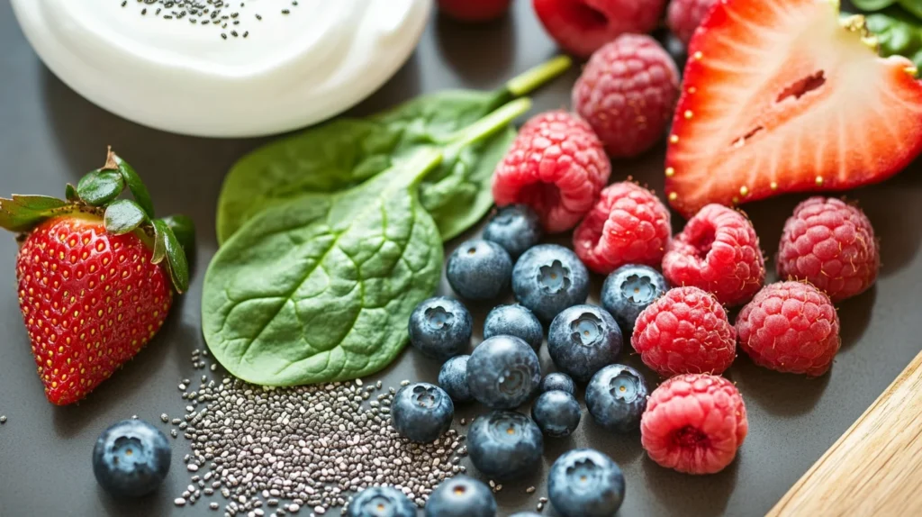 Fresh ingredients for a berry smoothie