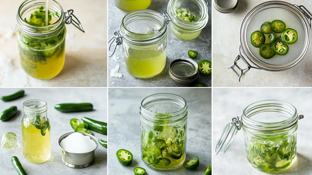 Step-by-step grid showing how to make jalapeno syrup.