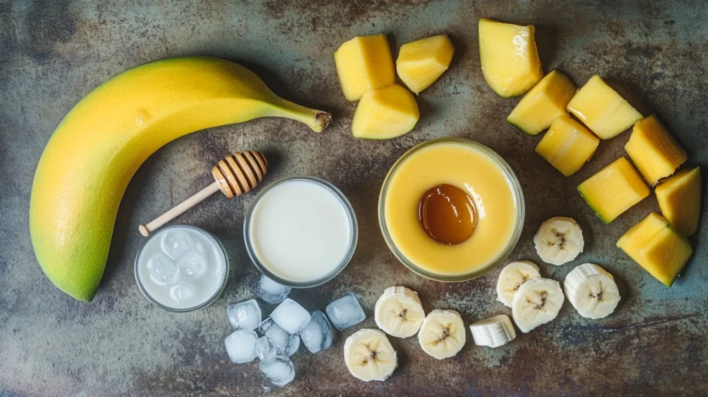 Ingredients for making mango banana smoothie