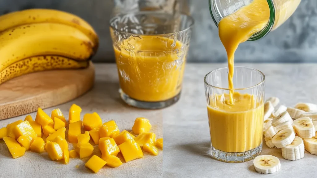 Step-by-step mango banana smoothie preparation