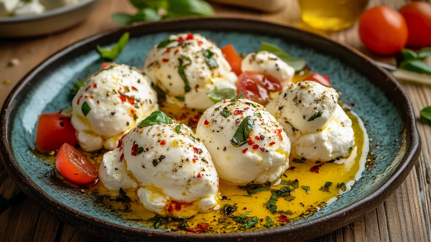 AI-generated image of mozzarella stuffed ricotta on a rustic table