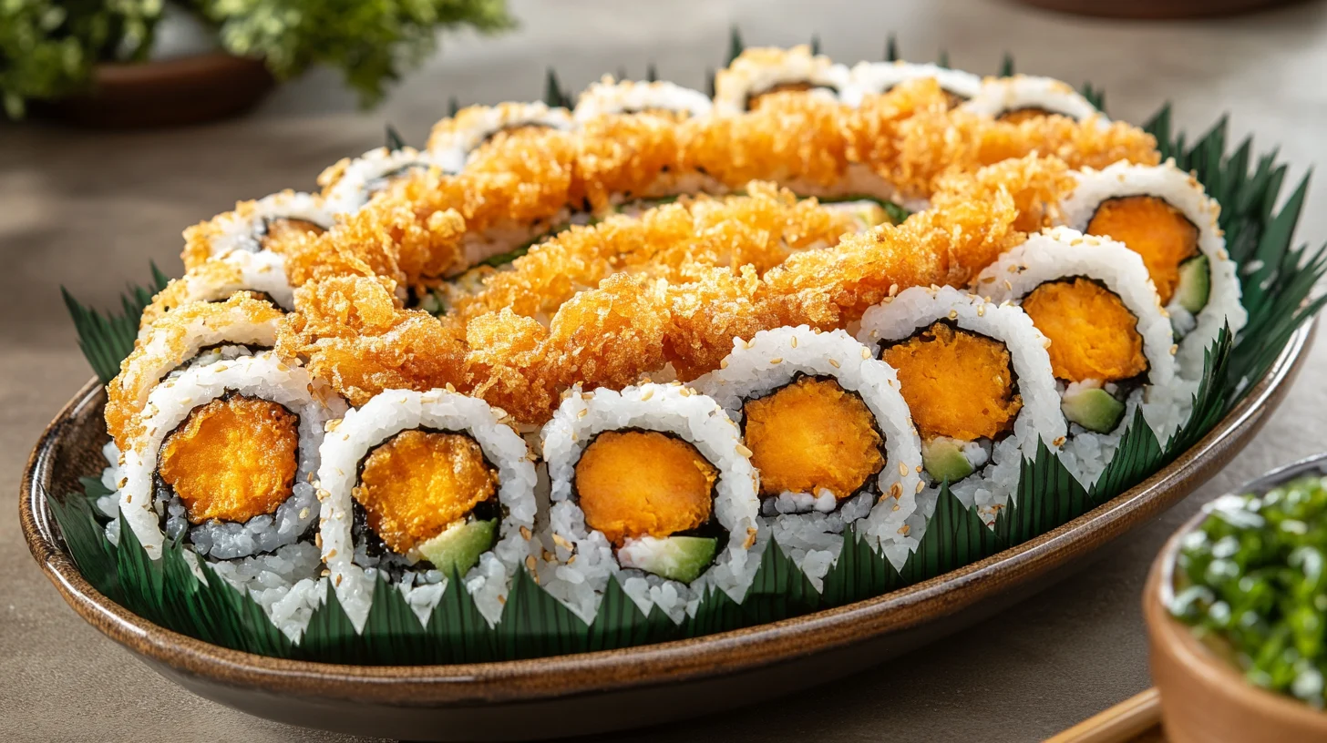 Sweet potato tempura roll sushi platter