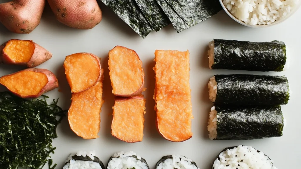 Ingredients for sweet potato tempura roll