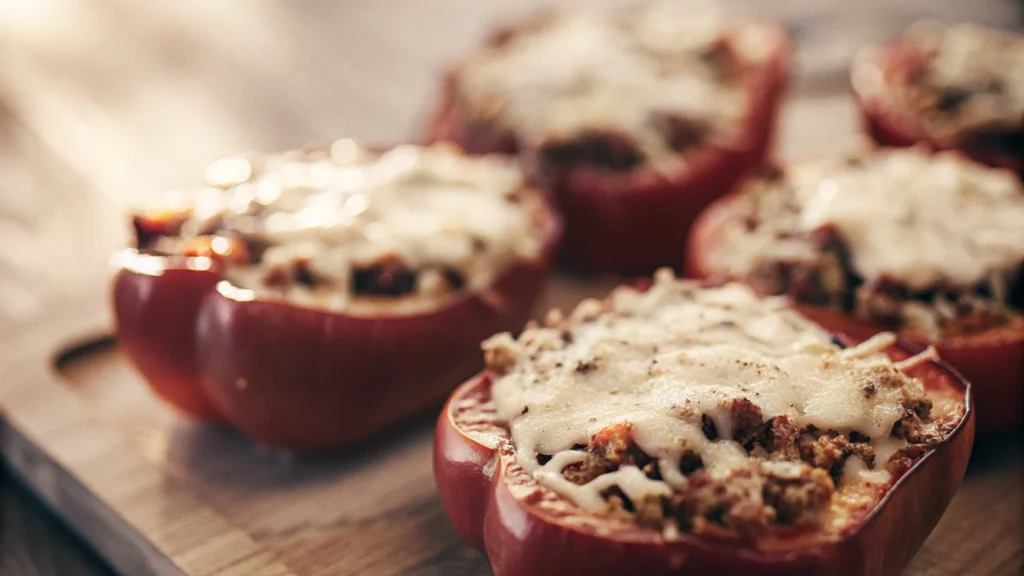 Stuffed bell peppers with beef sausage and quinoa