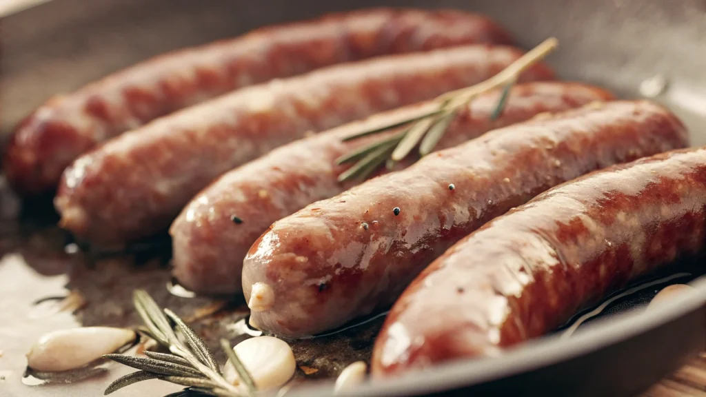 Pan-fried beef sausages with rosemary and garlic